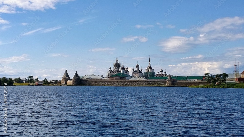 Fototapeta premium Ancient historical building of orthodox church cathedral in Russia, Ukraine, Belorus, Slavic people faith and beleifs in Christianity Solovki gulag Solovetskie Islands