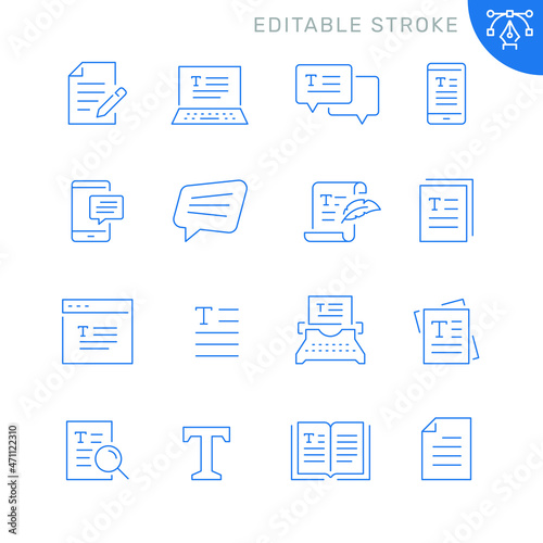 Text related icons. Editable stroke. Thin vector icon set