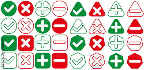 Set of chek marks. Green tick and red cross. YES or NO accept and decline symbol.