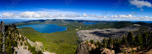 Panoramic view of Paulina lakes and the big obsidian lava flow in Newberry volcanic area photo