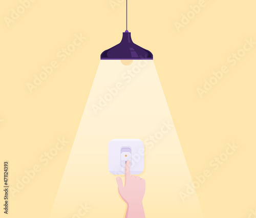 The young man turned on the light to light up the room.
Illustration about switch on.