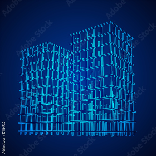 Building under construction. Build house construct in process. Wireframe low poly mesh vector illustration