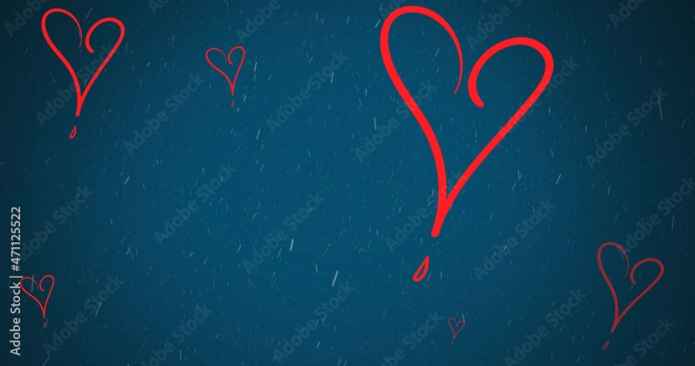 Animation of red hearts moving on blue background