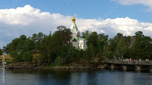 Ancient historical building of orthodox church cathedral in Russia, Ukraine, Belorus, Slavic people faith and beleifs in Christianity Valaam Kareliya photo
