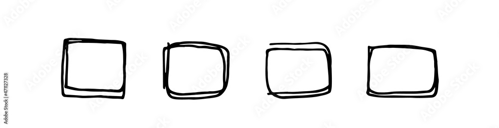 Rectangular doodle frame. Black outline isolated on a white background. Selection for text. A set of frames. Vector.