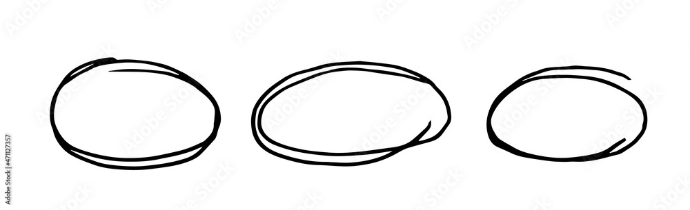 Oval or round doodle frame. Black outline isolated on a white background. Text selection. A set of frames. Oval or round doodle frame. Black outline isolated on a white background. Text selection. A set of frames.