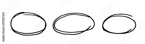Oval or round doodle frame. Black outline isolated on a white background. Text selection. A set of frames.