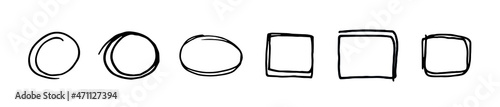 Rectangular and round doodle frame. Black outline isolated on a white background. Text selection. A set of frames. Vector.