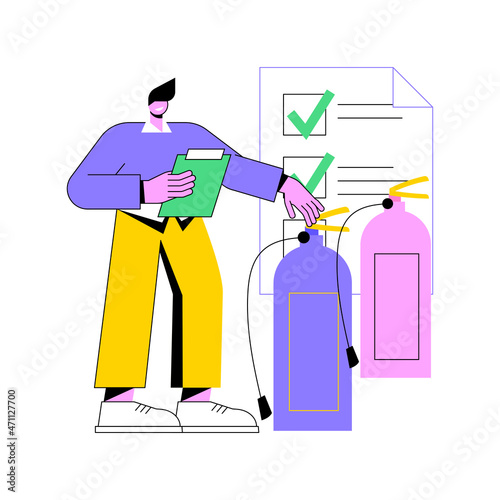 Fire inspection abstract concept vector illustration. Fire alarm and detection, building inspection checklist, fulfill the requirements, safety certification, annual inspection abstract metaphor.