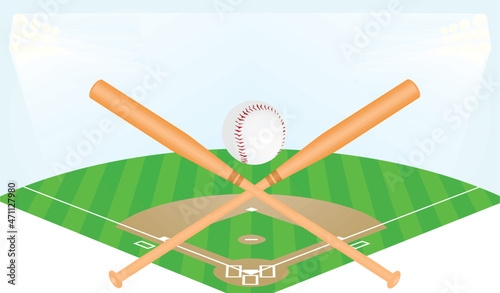 Baseball field and lights. vector illustration