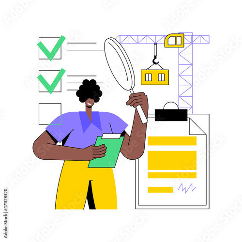 Building regulations abstract concept vector illustration. Building control, constructor services, submit application form, construction site, legal document, safety policy abstract metaphor.