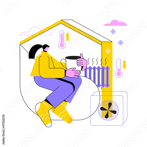 Home heating technologies abstract concept vector illustration. Smart house, heating radiator, save energy, temperature control, solar panel, air conditioning, home automation abstract metaphor.