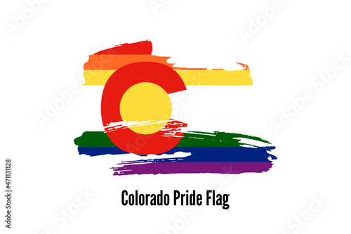 Colorado Pride flag. Symbol of LGBT community. Hand drawn ink brush stroke Pride Flag icon, logo, sign, symbol isolated on white background. Vector illustration