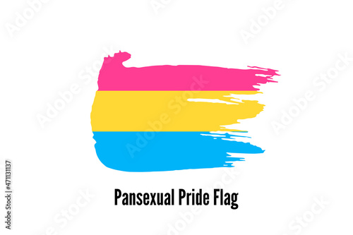 Pansexual Pride flag. Symbol of LGBT community. Hand drawn ink brush stroke Pride Flag icon, logo, sign, symbol isolated on white background. Vector illustration