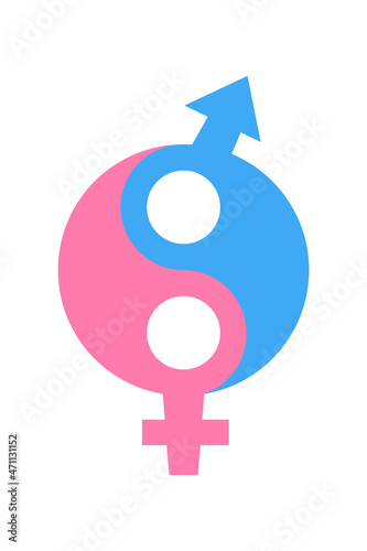 Male and female Gender Equality symbol, sign, logo, icon concept design. Ying yang Balance man and woman. Vector illustration