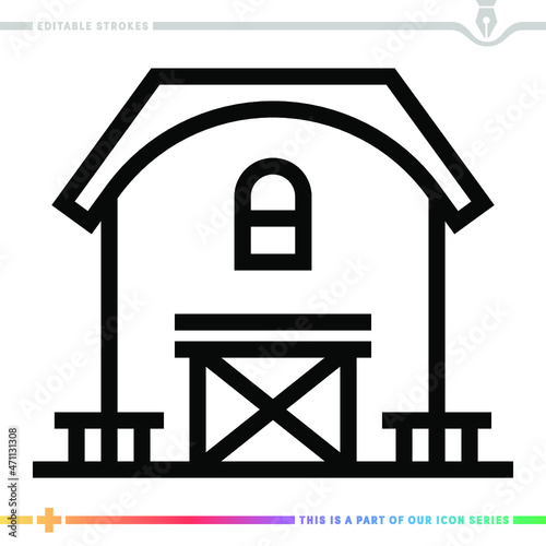 The editable line icon of agricultural barn can be used as a customizable black stroke vector illustration.