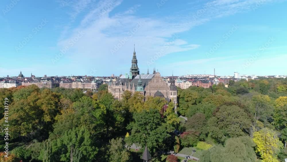 50fps Aerial View building Northern Museum Nordiska located on the island Djurgarden in Stockholm, Sweden 50fps Aerial View building Northern Museum Nordiska located on the island Djurgarden in Stockholm, Sweden