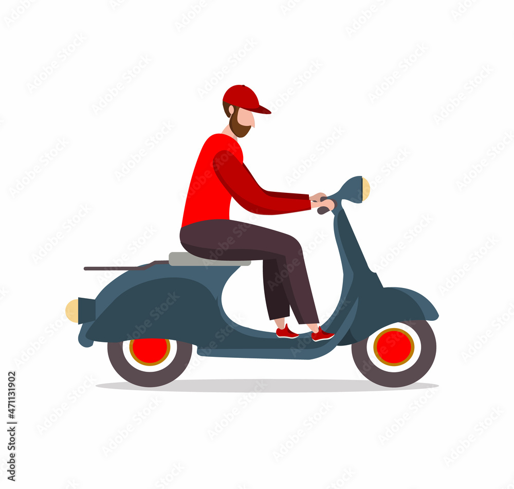Food delivery man riding a scooter vector illustration