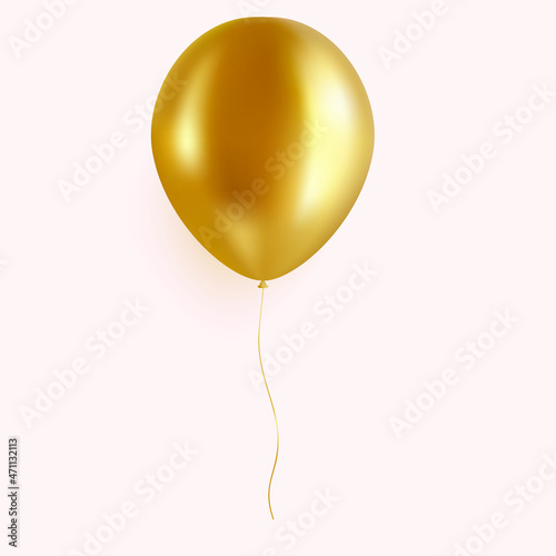 Gold Helium Balloon Isolated on Transparent Background. Golden Ballon in Realistic Style.