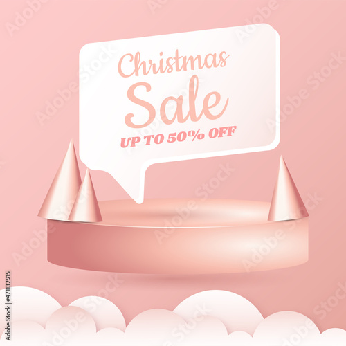 Christmas sale merry Christmas pink 3d elements podium