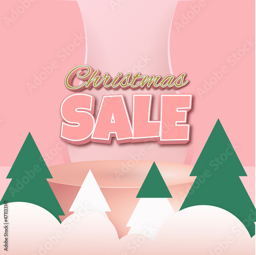 Christmas sale merry Christmas pink 3d elements podium