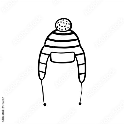 Winter hat with earflaps. Single element. Doodle vector illustration
