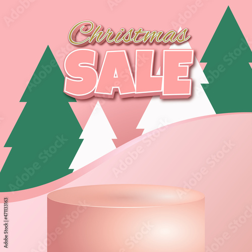 Christmas sale merry Christmas pink 3d elements podium