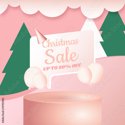 Christmas sale merry Christmas pink 3d elements podium