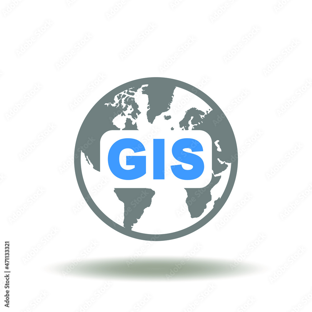 Vector illustration of earth planet with GIS abbreviation. Icon of GIS Geographic Information System. Symbol of Topography Geography Cartography Technology. Vector illustration of earth planet with GIS abbreviation. Icon of GIS Geographic Information System. Symbol of Topography Geography Cartography Technology.