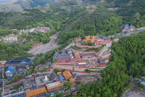 Aerial view of the temples on Wutai Mountain in the morning, Shanxi Province, China photo