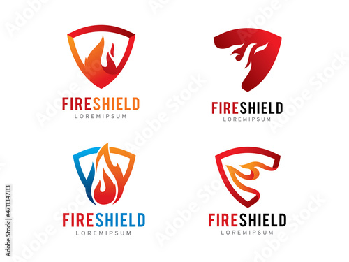 fire and shield logo symbol or icon template