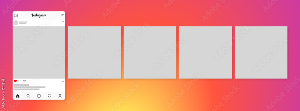 Instagram Carousel Post Mockup. Vector Mock-Up Template for Instagram