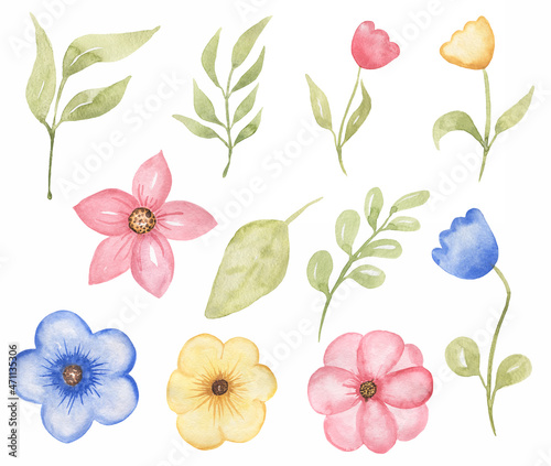 Cute Simple Wildflowers clipart  Watercolor Meadow florals set  field florals clip art  Greenery illustration  baby shower graphics  card