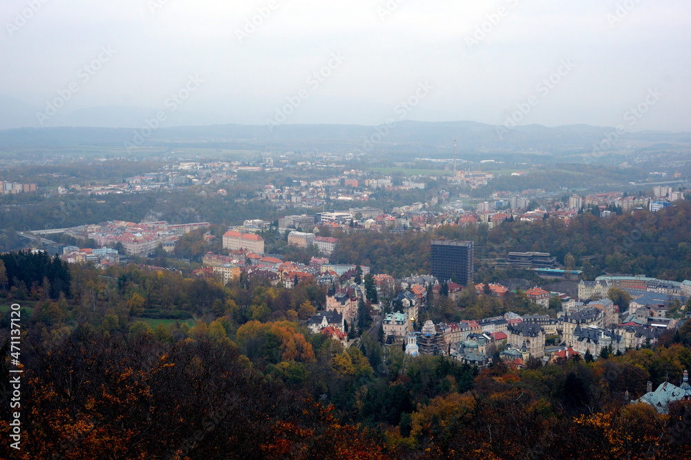 Czech Republic, Karlovy Vary, top view from Diana tower, panorama of the city