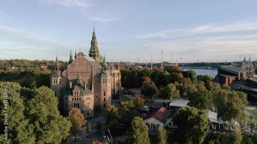 50fps Aerial View building Northern Museum Nordiska located on the island Djurgarden in Stockholm, Sweden 50fps Aerial View building Northern Museum Nordiska located on the island Djurgarden in Stockholm, Sweden