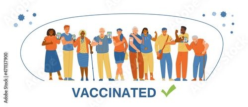 Foto Multiracial people vaccinated flat vector banner