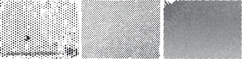 Set of grunge polka dots isolated backgrounds. Vector texture collection aged effect.