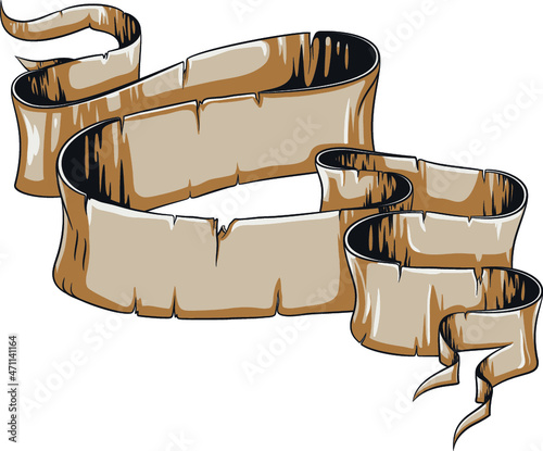 Damaged scroll papyrus isolated vector. Ancient paper document with many folds and broken portions.