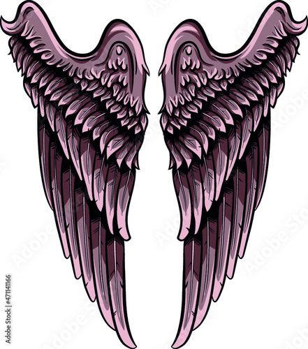 Angel closed wings vector illustration. Hand drawn pair of wings with black outline.