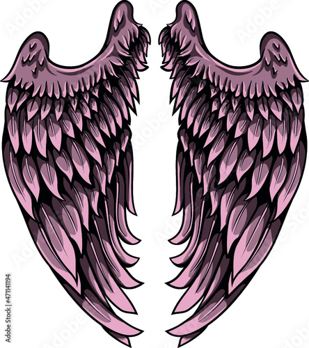 Seraphim pair of wings with lights and shadows vector illustration.