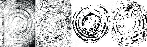 Grunge circles background set isolated vector. Damaged concentric texture.