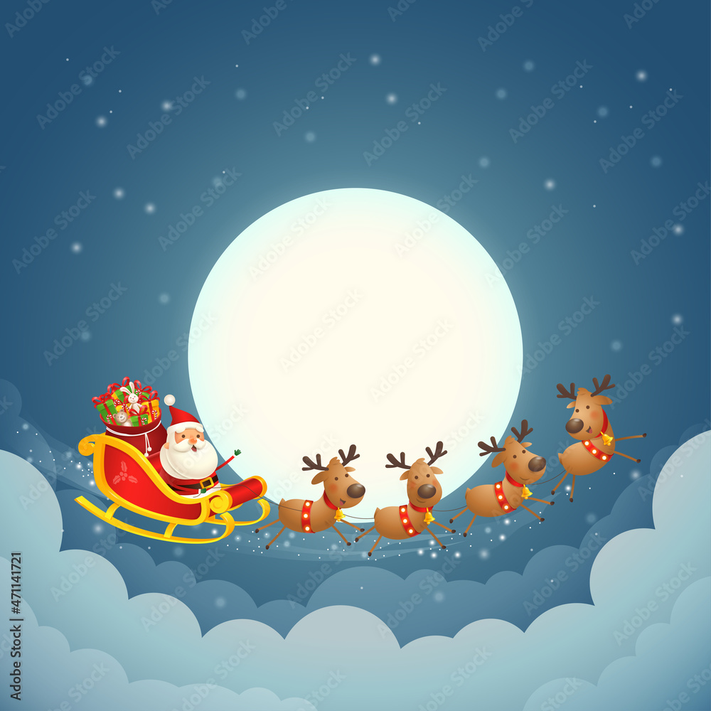 Naklejka premium Santa Claus sleigh - silhouette on moon - Christmas background