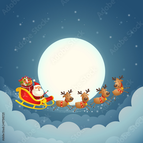 Santa Claus sleigh - silhouette on moon - Christmas background