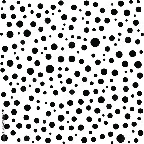 Black polka dots random pattern background. Grunge texture. Vector illustration.