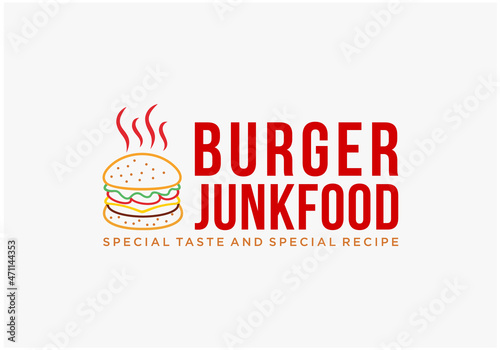 junk food burger line art logo design