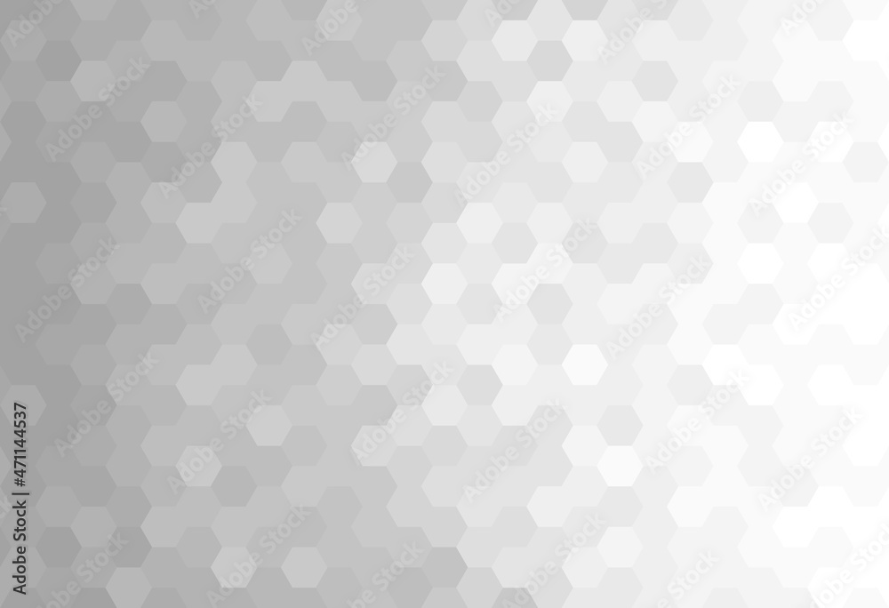 Abstract pattern background. Hexagon shape with gray gradient faded to white. Texture design for publication, cover, poster, brochure, flyer, banner, wall. Vector illustration.