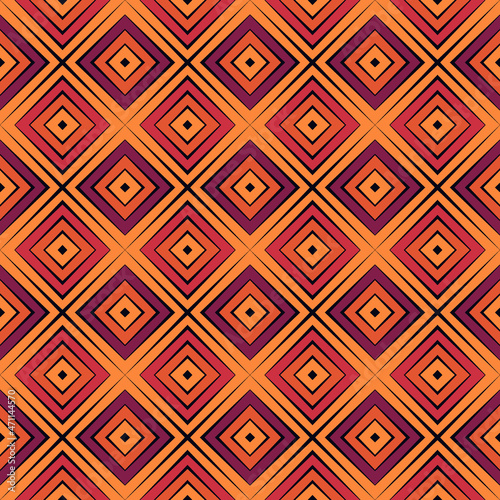 African style seamless surface pattern in bright colors. Ethnic and tribal motif. Repeated rhombuses ornamental abstract background. Digital paper, textile print, page fill. Vector illustration