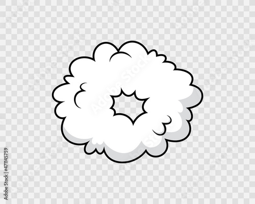 Comic cloud. Speech bubble in pop art style. Speed effect balloon. Explosion bomb frame. Cartoon element. Funny message shape. Sky air object. Vector illustration.