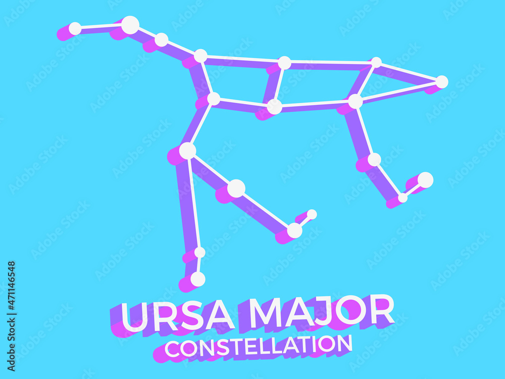 Ursa Major constellation 3d symbol. Constellation icon in isometric style on blue background. Cluster of stars and galaxies. Vector illustration