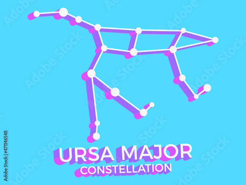 Ursa Major constellation 3d symbol. Constellation icon in isometric style on blue background. Cluster of stars and galaxies. Vector illustration
